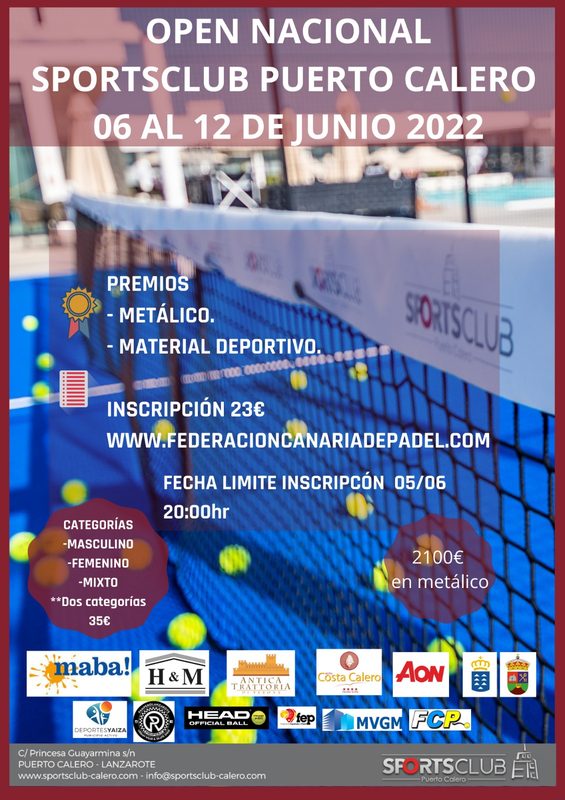 OPEN NACIONAL SPORTCLUB PUERTO CALERO 06 AL 12 DE JUNIO 2022