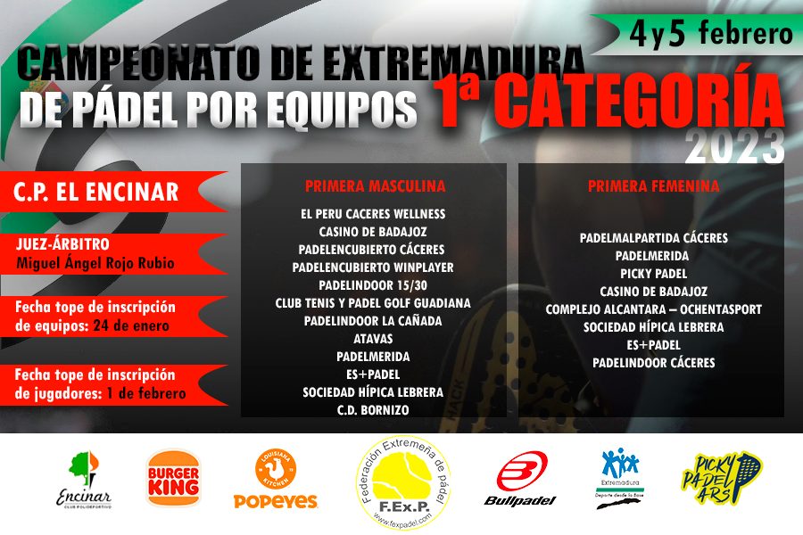 CAMPEONATO DE EXTREMADURA DE PADEL POR EQUIPOS 1ª CATEGORIA