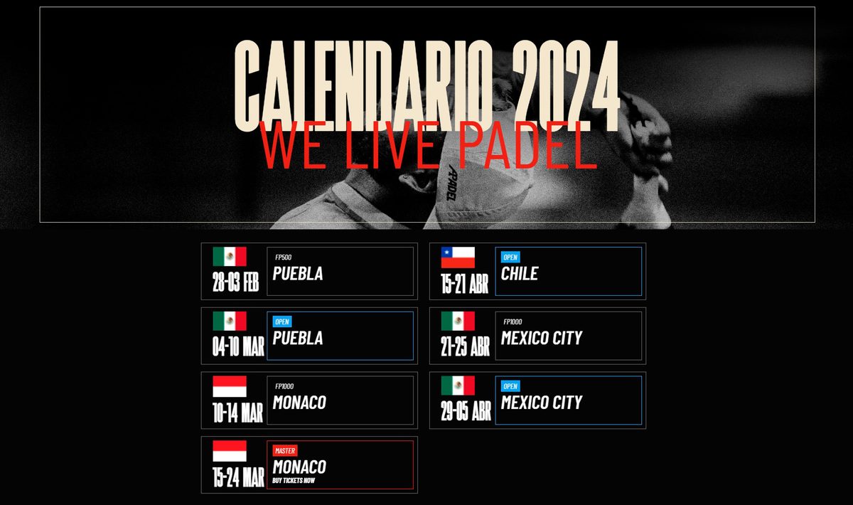 ¡Calendario A1 Pádel 2024!